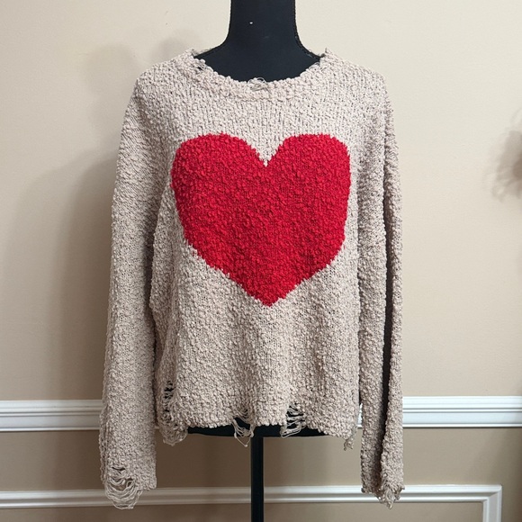 POL Sweaters - POL Beige Sweater with Red Heart